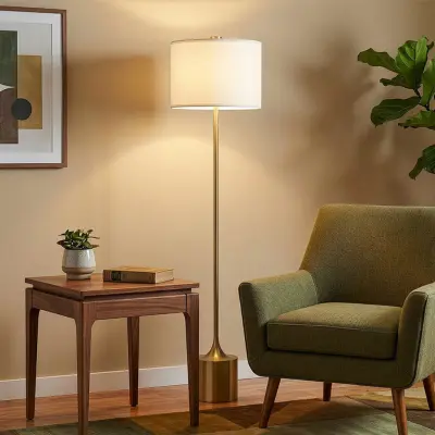 Issa golvlampa elfenben/guld 156 cm linne/metall – Elstead - Vardagsrum - Vintage / retro - Aluminium - Med en ljuskälla