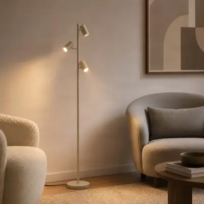 Kardis golvlampa, 3 lampor, beige, höjd 157 cm – Lindby - Vardagsrum - Modern - Metall - Med lampskärm