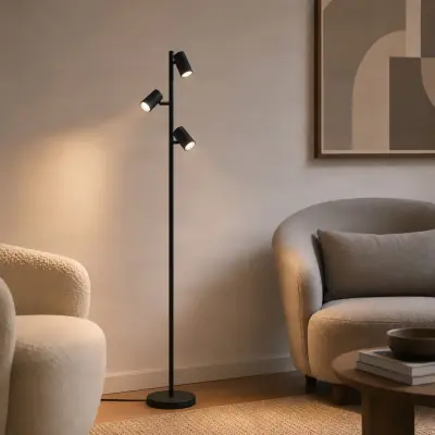 Kardis golvlampa, 3 lampor, mörkgrå, höjd 157 cm – Lindby - Vardagsrum - Modern - Metall - Med lampskärm