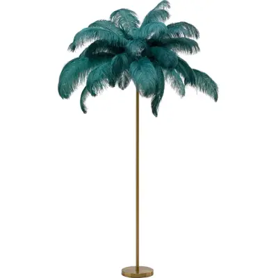KARE DESIGN Feather Palm golvlampa - grön strutsfjäder och mässingsstål