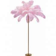 KARE DESIGN Feather Palm golvlampa - rosa strutsfjäder och mässingsstål