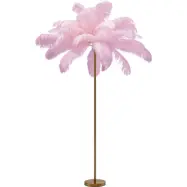 KARE DESIGN Feather Palm golvlampa - rosa strutsfjäder och mässingsstål
