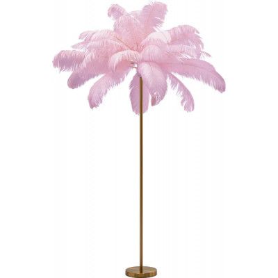 KARE DESIGN Feather Palm golvlampa - rosa strutsfjäder och mässingsstål