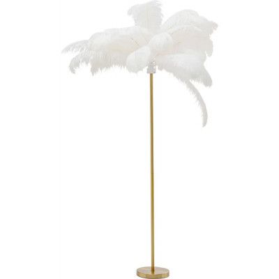 KARE DESIGN Feather Palm golvlampa - vit strutsfjäder och mässingsstål