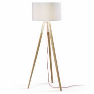 KAVE HOME Uzagi golvlampa - vit / naturligt tyg / trä
