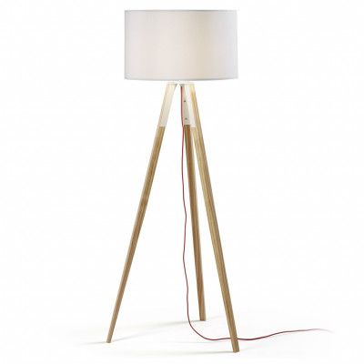 KAVE HOME Uzagi golvlampa - vit / naturligt tyg / trä