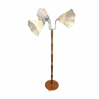 Linda golvlampa 3-arm, trä/mässing