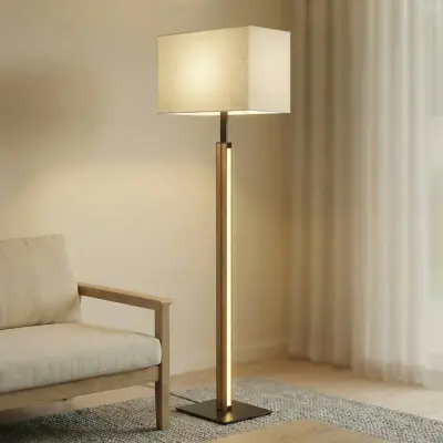 Lisene LED-golvlampa ek/svart/natur, 162 cm – Quitani - Vardagsrum - Design - Tyg / textil - Med lampskärm