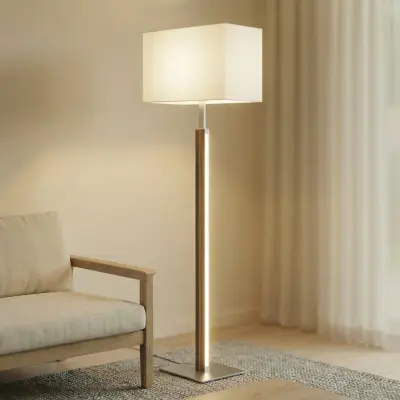 Lisene LED-golvlampa, valnöt/silver/natur, 162 cm – Quitani - Vardagsrum - Design - Tyg / textil - Med lampskärm