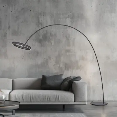 Loop-Bow LED-golvlampa, svart, räckvidd 290 cm, CCT – PURE - Vardagsrum - Modern - Metall - Med en ljuskälla