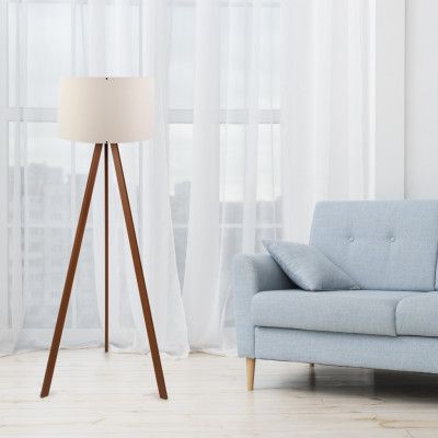 LUMI Zephyria golvlampa - sand PVC-tyg och brun MDF