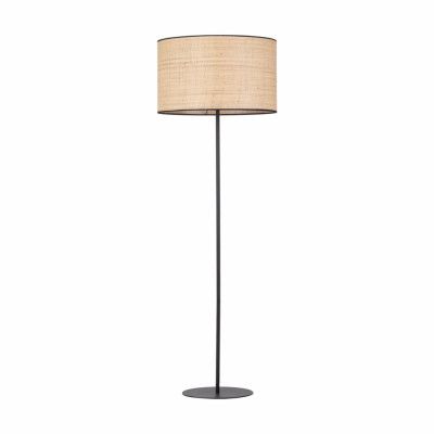MICADONI Mira golvlampa - naturlig raffia och svart metall