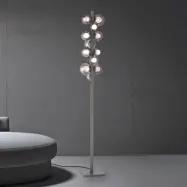 Popup LED-golvlampa, grå aluminium/glas, dimmer, 12 lampor – PURE - Vardagsrum - Modern - Med lampskärm