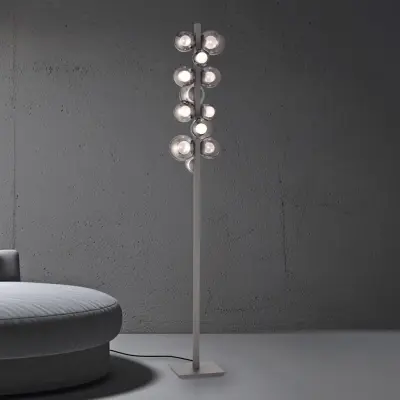 Popup LED-golvlampa, grå aluminium/glas, dimmer, 12 lampor – PURE - Vardagsrum - Modern - Med lampskärm
