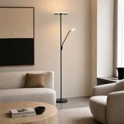 Raymond LED-golvlampa, läslampa, 180 cm, svart, metall, CCT – Lucande - Vardagsrum - Modern - Med flera ljuskällor
