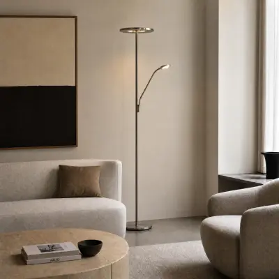 Raymond LED-golvlampa, läslampa, 180 cm, titanfärgad, metall, CCT – Lucande - Vardagsrum - Modern - Med flera ljuskällor