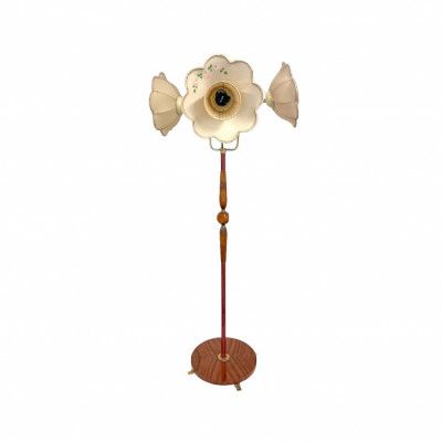 Rosa golvlampa 3-arm, trä/mässing