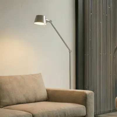 Silka golvlampa, nickelsatin, justerbar, 173 cm, E27 Lucande - Arbetsrum / hemkontor - Modern - Metall - Med en ljuskälla