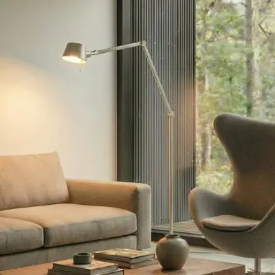 Silka golvlampa, nickelsatin, justerbar, 216 cm, E27 Lucande - Arbetsrum / hemkontor - Modern - Metall - Med en ljuskälla