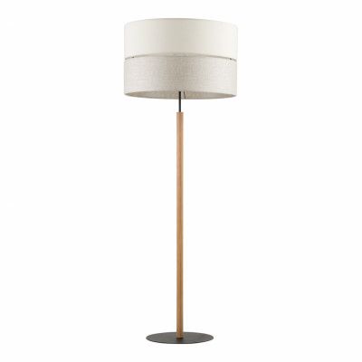 TK Eco golvlampa, rund - naturtyg, furu och svart metall