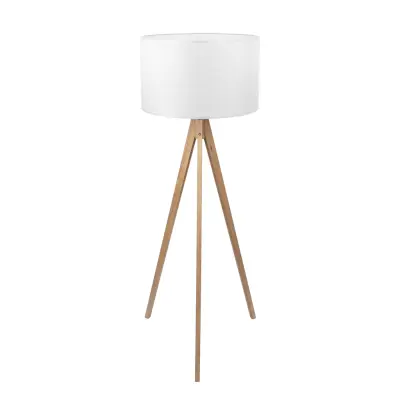 TK Treviso golvlampa - vitt tyg och naturligt trä