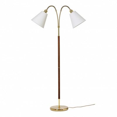Tullgarn golvlampa tvåarmad, mässing/valnöt 145cm