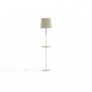 VENTURE DESIGN Hattman golvlampa, med liten bordsskiva - linne, vitt/naturstål och vit marmor