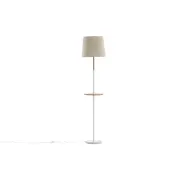 VENTURE DESIGN Hattman golvlampa, med liten bordsskiva - linne, vitt/naturstål och vit marmor