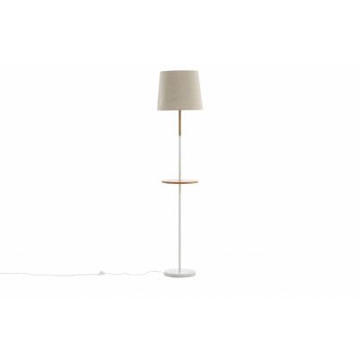 VENTURE DESIGN Hattman golvlampa, med liten bordsskiva - linne, vitt/naturstål och vit marmor