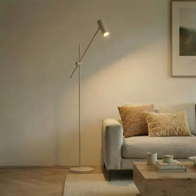 Vilo golvlampa, GU10, beige, justerbar, höjd 153 cm, metall – Lindby - Vardagsrum - Skandinavisk - Med en ljuskälla