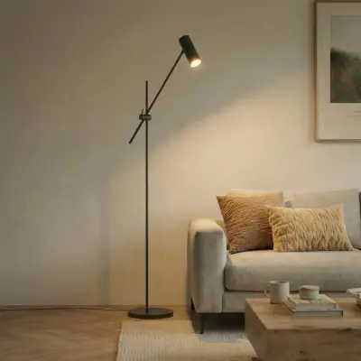 Vilo golvlampa, GU10, svart, justerbar, höjd 153 cm, metall – Lindby - Vardagsrum - Skandinavisk - Med en ljuskälla