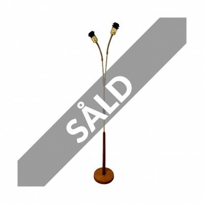 Vintage Golvfot 2-arm, mässing/trä