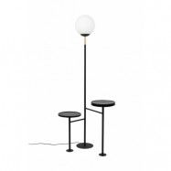 ZUIVER Orion Charge golvlampa, w. 2 bord, trådlös laddningsstation, USB-port opalglas och svart strykjärn