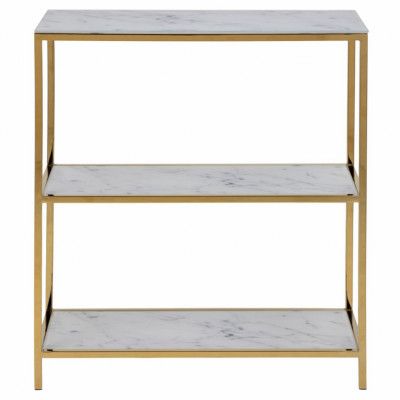 ACT NORDIC Alisma Bokhylla - Vit Marmor Print Glas och Guldmetall