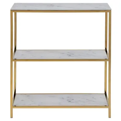 ACT NORDIC Alisma Bokhylla - Vit Marmor Print Glas och Guldmetall