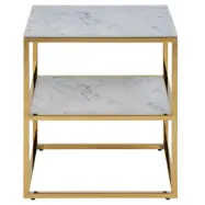 ACT NORDIC Alisma Sängbord, med Hylla - Vitt Marmortryck Glas och Guldmetall (45 x 40 cm)