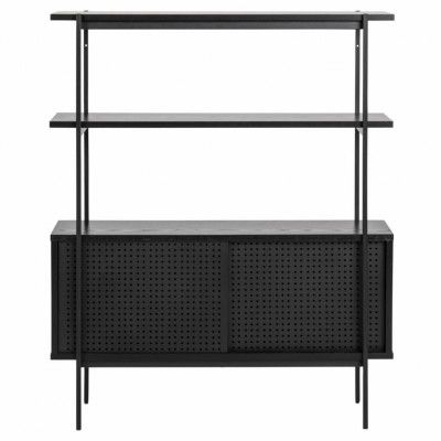 ACT NORDIC Angus bokhylla, med 2 skjutdörrar - svart melamin och svart metall