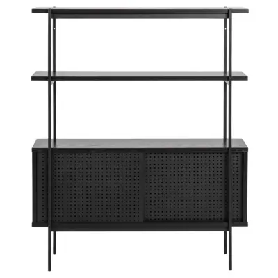 ACT NORDIC Angus bokhylla, med 2 skjutdörrar - svart melamin och svart metall