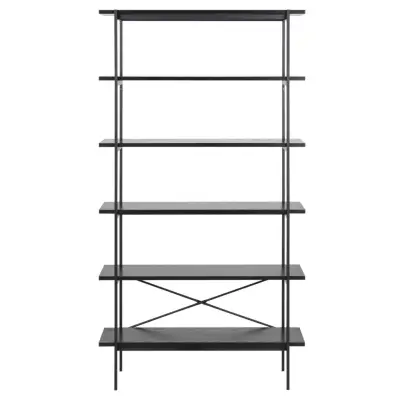 ACT NORDIC Angus bokhylla, med 5 hyllor - svart melamin och svart metall