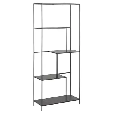 ACT NORDIC Infinity reol, m. 4 hyllor - svart marmor melamin och svart metall