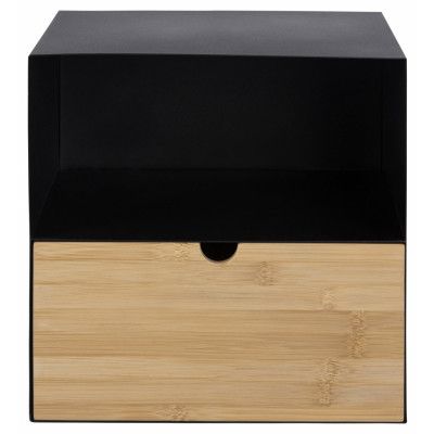 ACT NORDIC Joliet vägghängt sängbord, med hylla och låda - naturlig bambu och svart metall (30x25)