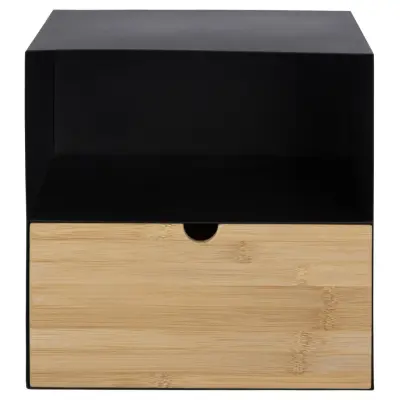 ACT NORDIC Joliet vägghängt sängbord, med hylla och låda - naturlig bambu och svart metall (30x25)