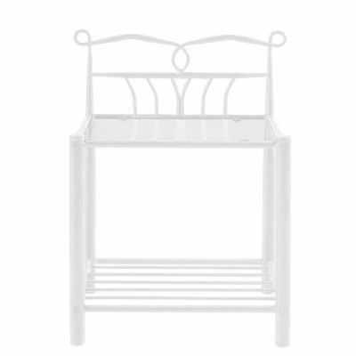 ACT NORDIC Line Sängbord, med Hylla - Klarglas och Vit Metall