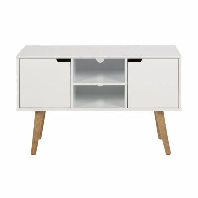 ACT NORDIC Rektangulär Mitra skänk med 2 dörrar 1 hylla - vitt trä och naturlig ek