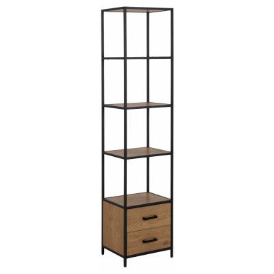 ACT NORDIC Seaford bokhylla, m. 3 hyllor och 2 lådor - naturligt vild ekpapper och svart metall