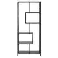 ACT NORDIC Seaford bokhylla - svart melamin ask och svart metall (H: 185cm x cm x 35cm)