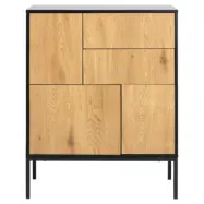 ACT NORDIC Seaford skänk, m. 3 luckor och 2 lådor - naturligt vild ekpapper och svart MDF/metall