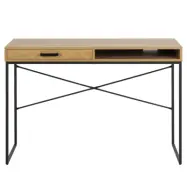 ACT NORDIC Seaford skrivbord, med 1 hylla och 1 låda - papper vild ek svart metall (110x45)