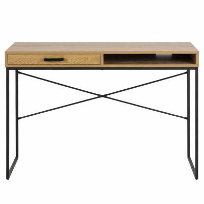 ACT NORDIC Seaford skrivbord, med 1 hylla och 1 låda - papper vild ek svart metall (110x45)