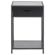 ACT NORDIC Seaford sängbord, med 1 hylla och 1 låda - svart melaminlåda och metall (42x35)